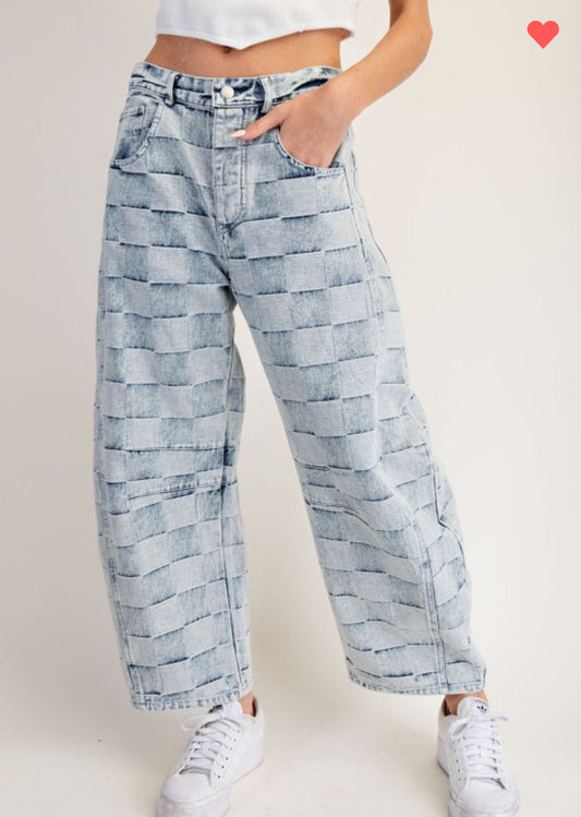 NEW CHECKERED BARREL JEAN