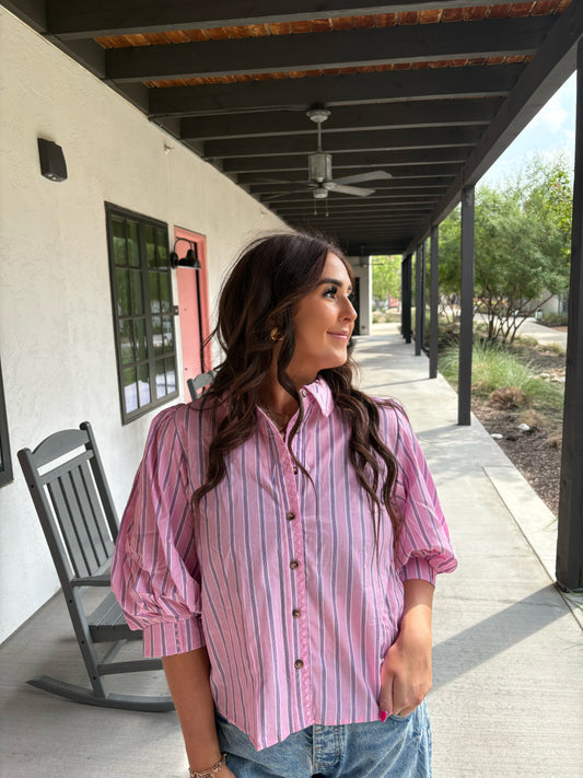 PINK STRIPED BUTTON DOWN