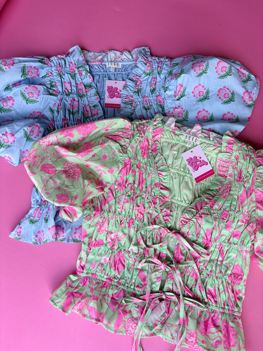 FLORAL TIE FRONT-GREEN COMBO