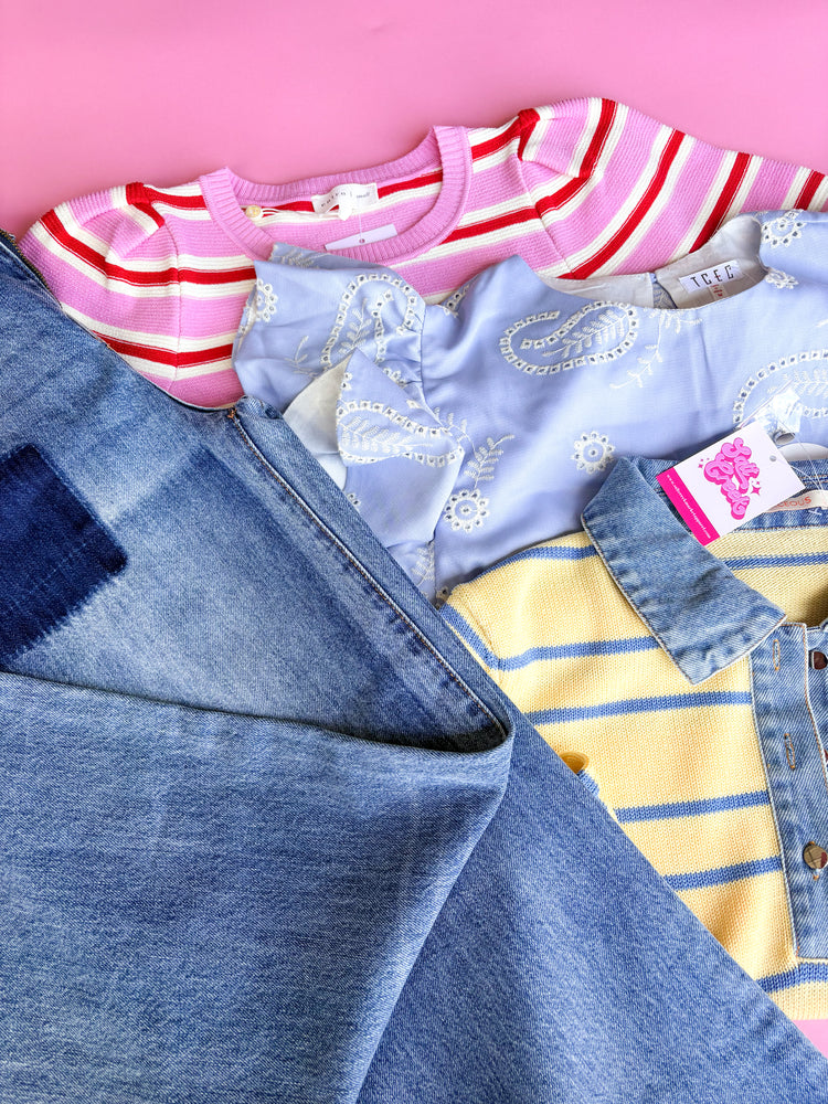 YELLOW SWEATER TOP WITH DENIM DETAIL