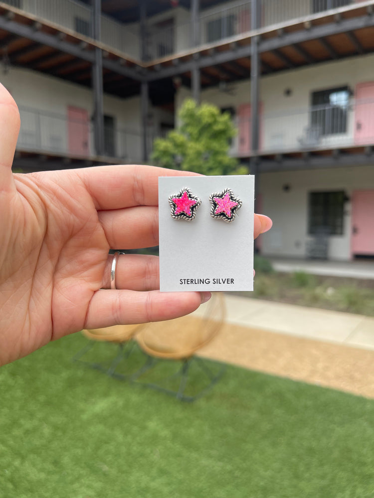 HOT PINK OPAL STAR STUDS