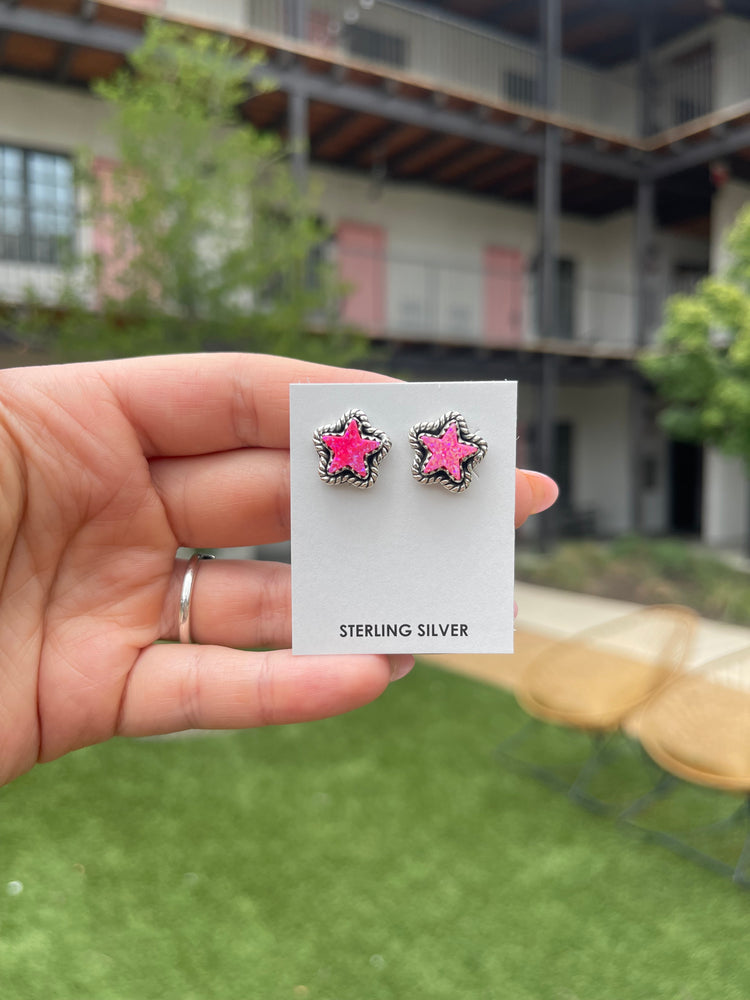 HOT PINK OPAL STAR STUDS