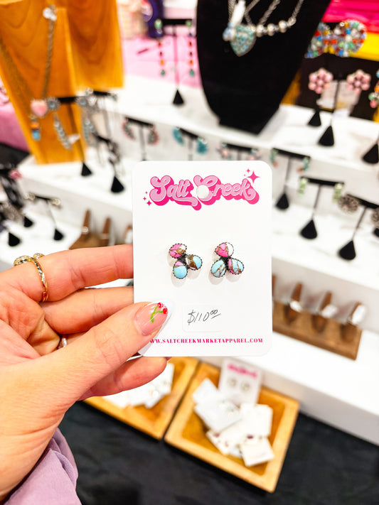 3 STONE COTTON CANDY STUDS