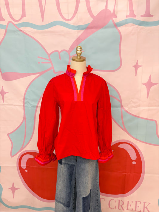 RED TOP WITH PINK/ORANGE DETAIL