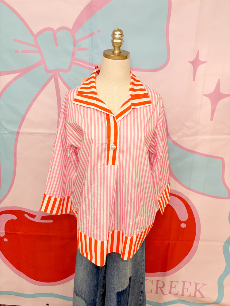 PINK AND ORANGE STRIPED TOP