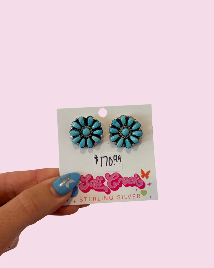 FLOWER TURQ POST STUD EARRING