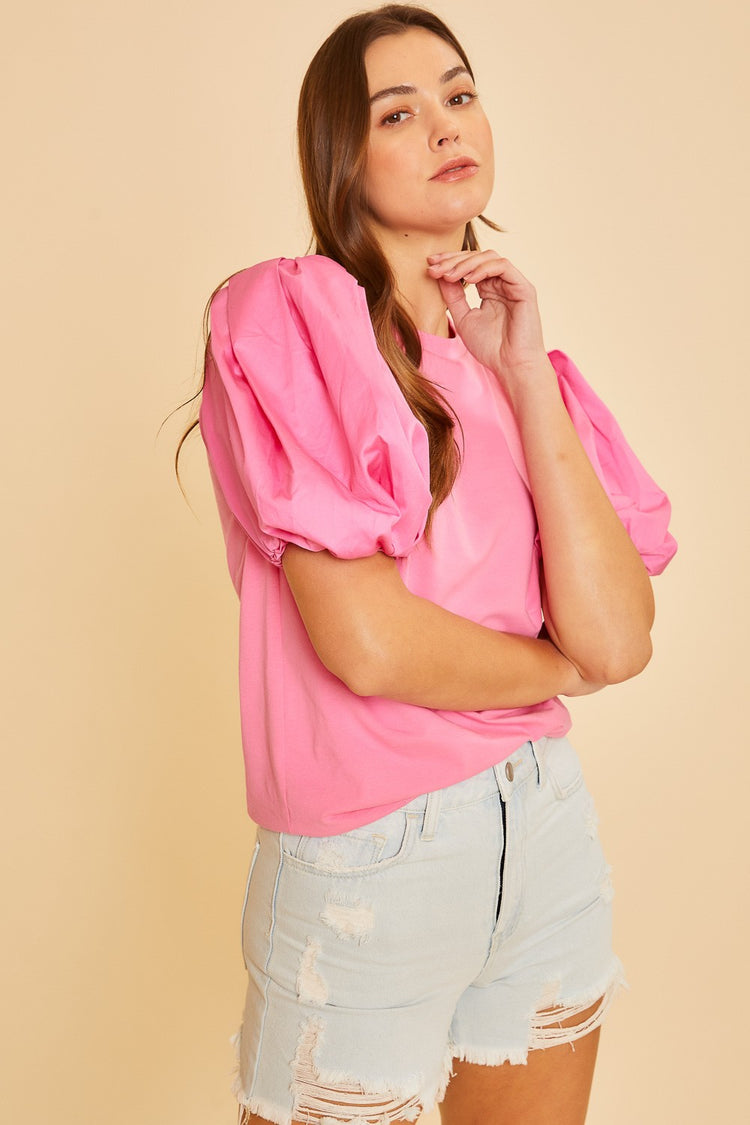PINK PUFF SLEEVE TOP