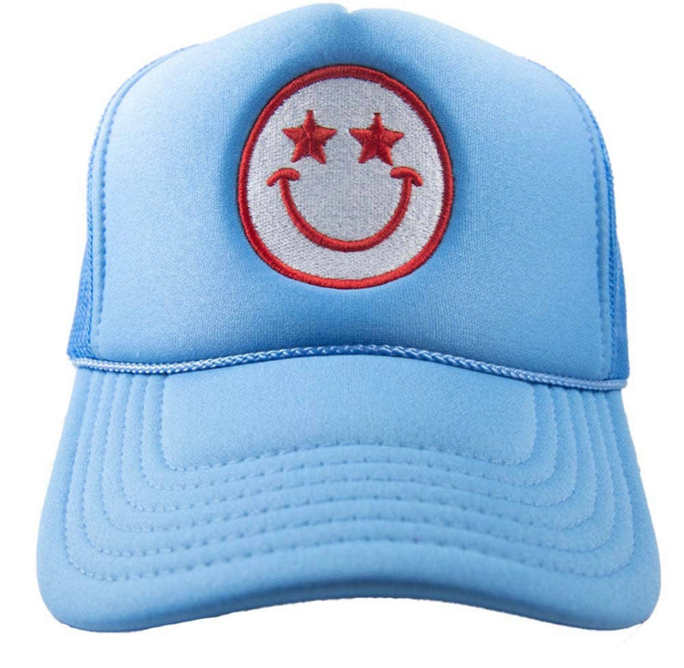 BLUE AND RED SMILEY CAP
