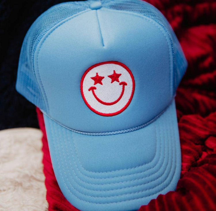 BLUE AND RED SMILEY CAP