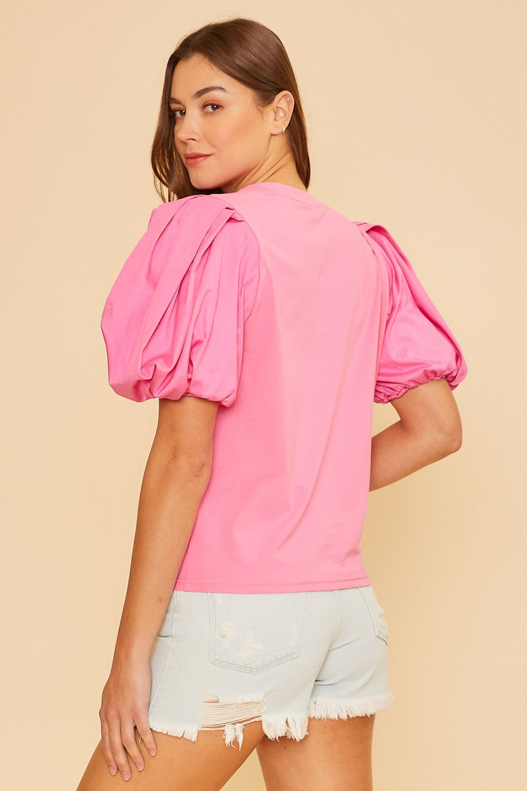PINK PUFF SLEEVE TOP