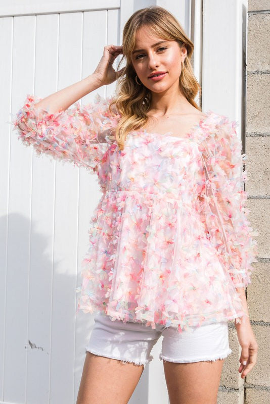 TEXTURED BABY DOLL FLORAL TOP