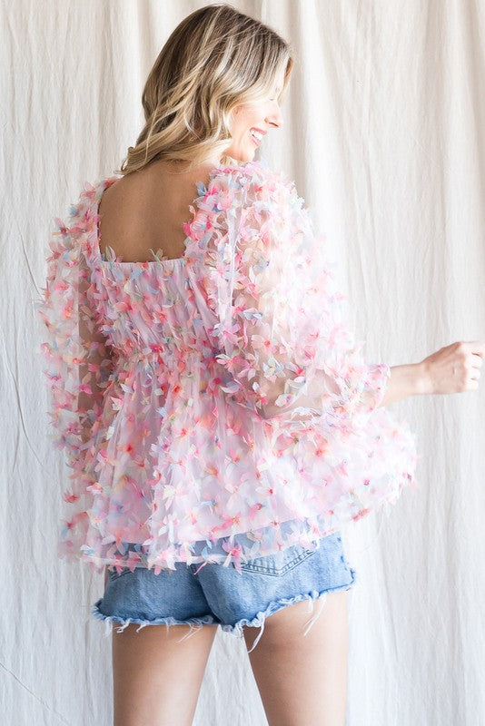 TEXTURED BABY DOLL FLORAL TOP