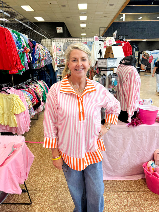PINK AND ORANGE STRIPED TOP
